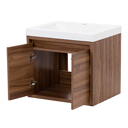 Spring Mill Cabinets Kelby 24 Inch Modern Floating Bathroom Vanity with White Single Sink Top, 2-Door Cabinet, 24.5" W x 18.75" D x 22.25" H, Caramel Mist by Spring Mill Cabinets - Used condition - Image 2