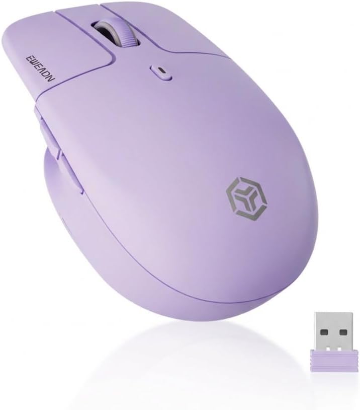 EWEADN Q21 Wireless Mouse, Bluetooth & 2.4G Dual Mode Silent Computer Mouse with Rechargable 500mAh Battery, 3200DPI Ergonomic Optical Mouse for Laptop, PC, Mac, Office & Travel, Purple