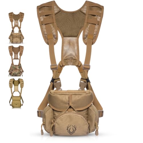 Boundless Performance Binocular Harness Chest Pack - Lightweight Bino Harness with Rangefinder Pouch, Silent Hunting Chest Rig and Binocular Case w/MOLLE system, Veteran Owned Gear, Coyote - 2