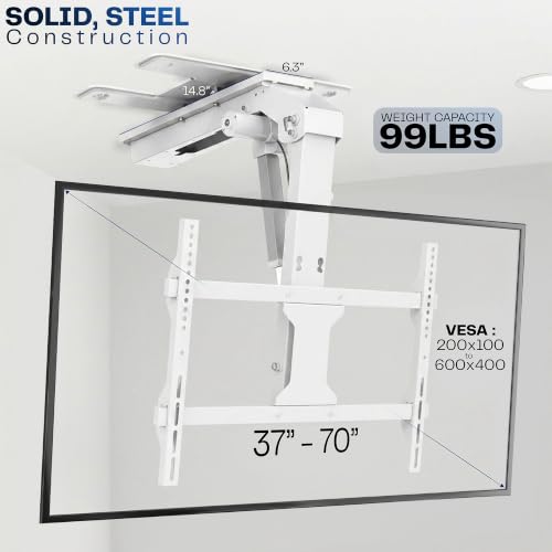 Image of VIVO Swivel Electric Ceiling TV Mount, 37-70 in Screens, MOUNT-E-FD75CW-S | White, Swiveling, Large Motorized Flip Down, Pitched Roof VESA Mount, Heavy Duty Steel, App and Voice Control, Holds 99 lbs