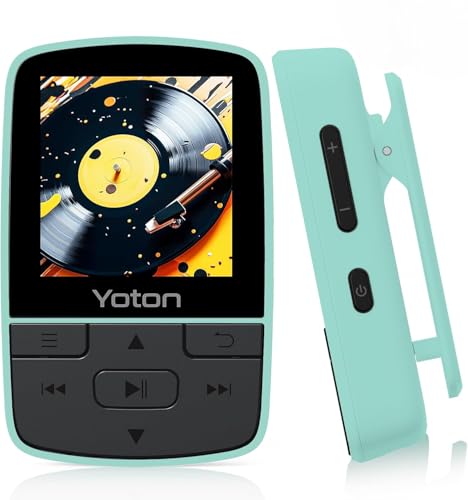 YOTON MP3 Player with Bluetooth 5.2, 64GB Mini HiFi-Music Player with Sports Clip, Portable MP3 Player for Kids with Independent Volume Button, FM Radio, Earphones Included (Pastel Mint Green)