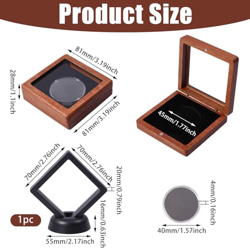 Set de Estuches para Monedas 3Pcs Madera con Cápsulas Claras miniatura 2
