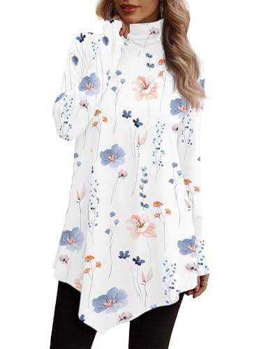Image of JUSTFASHIONNOW Turtle Neck Shirts for Women Long Sleeve Fall Tunic Tops