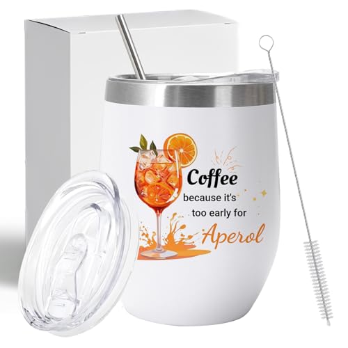 RUHSNJK Funny Aperol Spritz Wine Tumbler White Insulated Stainless Steel Cup with Lid Straw and Brush Set Witty Gift for Cocktail Lovers aperol Spritz Gift Set Birthday Party Gift