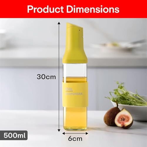 Image of Glass Oil Dispenser 500ml with Auto Flip Lid for Kitchen, Vinegar, Olive Oil, Soy Sauce | Leak-Proof Borosilicate Bottle, Measuring Scale, Non-Drip Spout & BPA-Free (Multicolor)