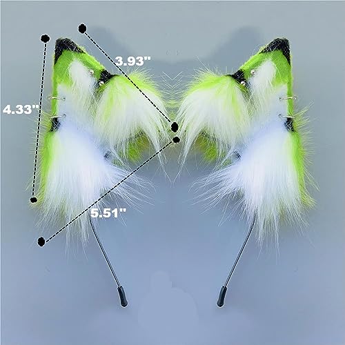 ATekatac Wolf Ears Handmade Animal Ears Halloween Headband Cat ears Rollable Ear (M Green1) — view 2