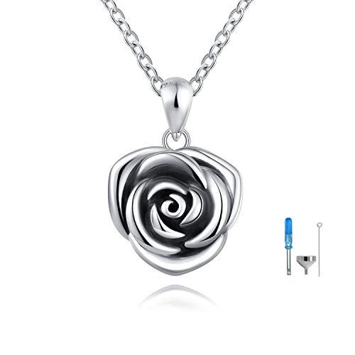 Sterling Silver Rose Flower Cremation Urn Pendant Necklace Keepsake Ashes Memorial Jewelry for Women