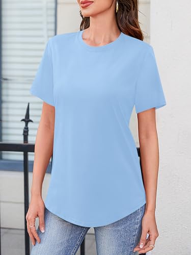Image of Elesomo Womens Shirts Casual Crew Neck Short /Long Sleeve Tunic Tops Tees