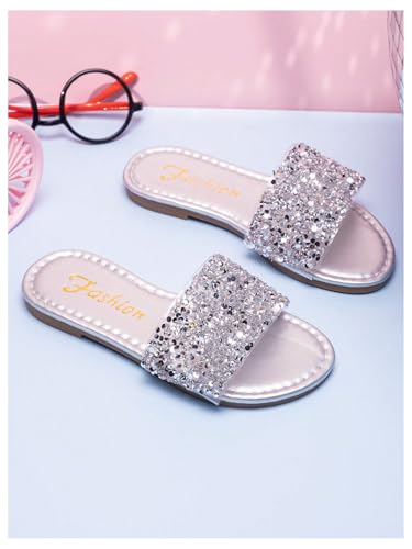 GORGLITTER Girl's Sequin Dress Sandals Summer Glitter Open Toe Vacation Flats Shoes3