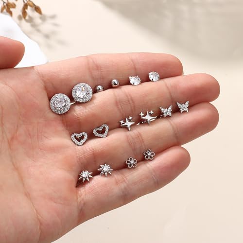8 Pairs 925 Sterling Silver Hypoallergenic Earrings Set for Multiple Piercing Dainty 14K Gold Plated Stud Huggie Small Earrings for Women Trendy Cute Earring Stacks for Sensitive Ears Jewelry Gift 7