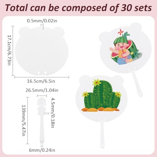 SOFPLATE 30Pcs Blank Hand Held Fans White Paper Hand Fans Panda Shaped Cardstock 28 × 17cm Craft Church Sublimation Printable Handheld Fan Sets for Crafting Painting Supplies Women DIY Making Decor - Image 2