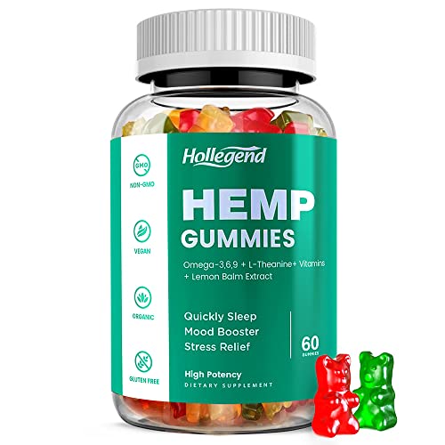 Hemp Gummies for Sleep & Stress Relief, Natrual Hemp Extract, Lemon Balm, L-Theanine, Omega-3 & Vitamins to Boost Immune…