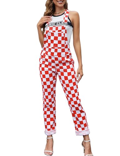 Checkered womens overalls denim jumpsuit