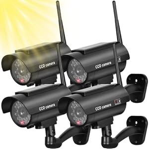 BNT Solar Powered Fake Security Camera, Bullet Dummy Security Camera Simulated Surveillance System with Realistic Red…