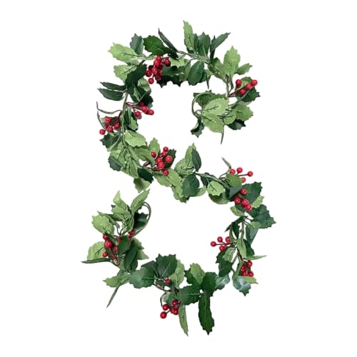 2 PCS 6.5 FT Flexible Faux Berries & Leaves Christmas Garland for Mantel (Green) - image 1