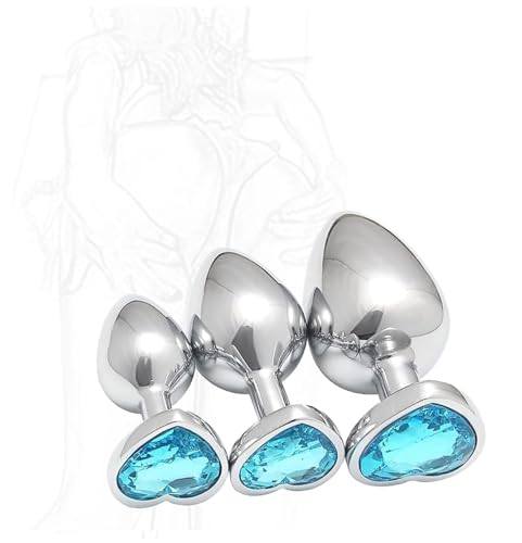 𝓐𝓷𝓪 𝓹𝓵𝓾𝓰 Blue Love, 3 tamaños Diferentes de Corazones con Piedras Preciosas de Color Azul Claro en la Parte Inferior Entrenador de Acero Inoxidable.