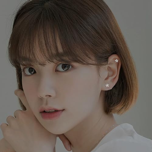 Mini Silver Flower Studs Earrings, 14K White Gold Plated Tiny Daisy Studs Earrings for Women4