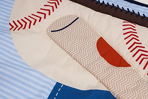 Cribmate 3 Pcs Blue Sport Nursery Crib Bedding Set Baby Boy Sports Theme Cot Bedding Set 1 Quilt 1 Fitted Sheet 1 Skirt, Blue , Red , Brown, 28 X 52 #TOP4