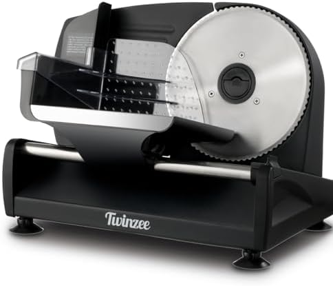 Twinzee - Allesschneider Elektrisch 150 W - Brotschneidemaschine kompakt | Einstellbare Schnittstärke 0-15 mm · Schneidemaschine mit 2 Klingen · Aufschnittmaschine für Brot, Schink