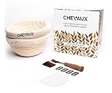 CHEVAUX Banneton Bread Proofing Basket Set, 2 Round 9 Inch Rattan Sourdough Baskets with 2 Linen Lin