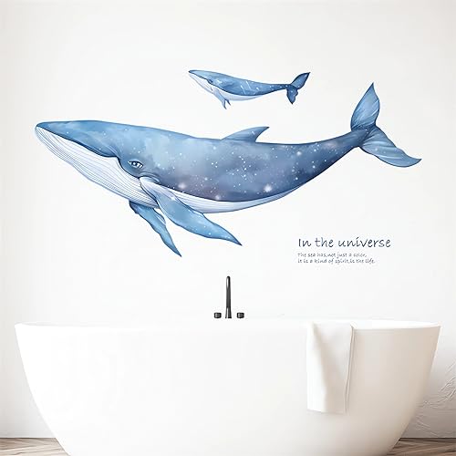 sacinora Blue Whale Large Wall Stickers Cartoon Sea Animal Wall Decals