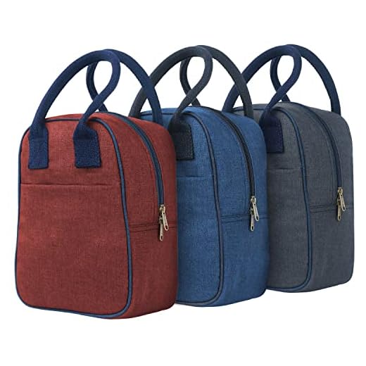 FATMUG Lunch Bag For Men Women-Insulated Multi-Pocket Tiffin Organizer-Oxford Fabric-Set Of 3(Dark Grey, Navyblue, Maroon), 8 liter