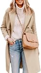 Cicy Bell Womens Notched Lapel Collar Double Breasted Pea Coat Winter Wool Blend Over Coats Long Jackets