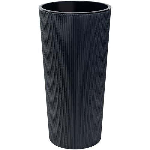 KONZEPT Blumentopf mit Einsatz – Hoch 75cm – für Außenbereich, wetterfest, UV-beständig & mit Rillenstruktur – Anthrazit, Eco-Kunststoff, ideal für Garten, Balkon, Terrasse & Innenräume