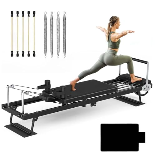 Pilates Reformer Machine Foldable Full Body Pilates Reformer Machine 4 Springs and 5 Cords Multi-Functional Pilates Equipment for Core Training & Arm Toning Black
