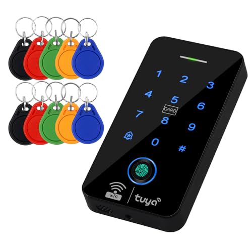 Uoonner Teclado con sistema de control de acceso de graffiti WiFi, teclado impermeable IP68, compatible con 125 KHZ/13.56 MHZ, capacidad de 8000 usuarios, con 10 llaveros RFID de 13.56 MHz de colores