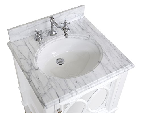 Olivia 24-Inch Bathroom Vanity (Carrara/White): Includes White Cabinet With Authentic Italian Carrara Marble Countertop And White Ceramic Sink #TOP4