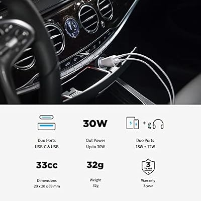 Innergie 30D 30W USB-C QC3.0 Car Charger and USB C to Lightning Cable Apple 3A Fast Charging