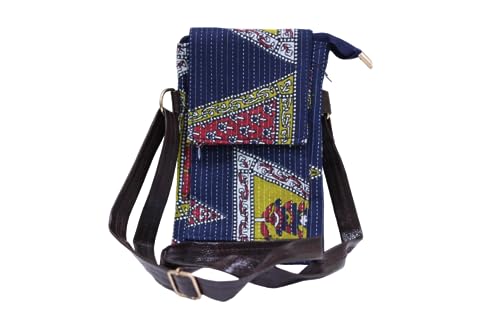 Image of P S Traders Online Women's Traditional Printedikkat Cotton 5 Pieces Combo Bag - Navy Blue
