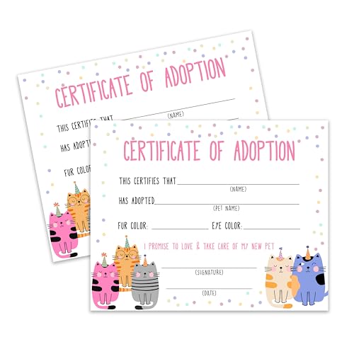 Cat Adoption Certificate, Adopt A Pet Party Favors for Boys