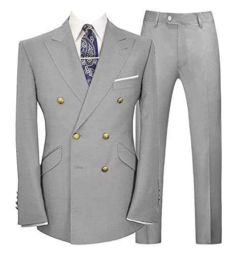 Wemaliyzd Mens 2 Piece Suit Double Breasted Gold Buttons Blazer Separate Pants