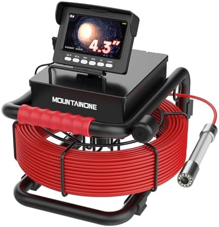 4.3" Sewer Inspection Camera with DVR, Drain Camera Snake IP68 Waterproof Pipe Endoscope Inspection, Drainage Cameras with 12 LED Lights for Plumber, 16GB