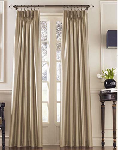 Curtainworks Marquee Faux Silk Pinch Pleat Curtain Panel, 30 by 95", Sand