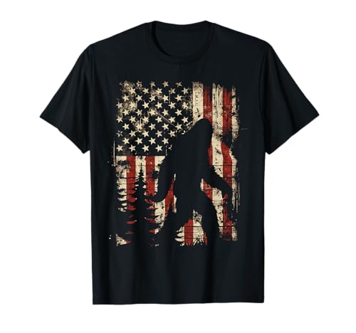 Bigfoot Sasquatch America Flag Patriotic Men Women Kids T-Shirt