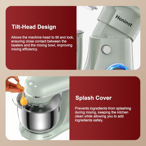 Image of Honinst 4QT Electric Stand Mixer, 10-Speed Tilt-Head Compact Kitchen Mixer