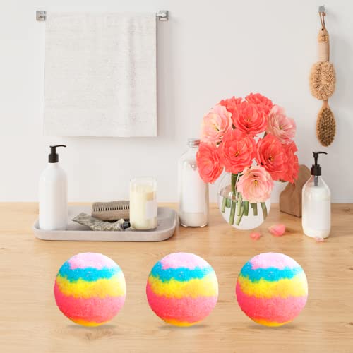 Image of Kaleidoscopic Rainbow Strawberry Bath Bombs for Bath Tub - Pack of 3 - Fizzy Aromatic Bath Bomb for Kids - 75g Each - Ideal Bath and Body Gift Set - Relaxing Bathtub Bombs
