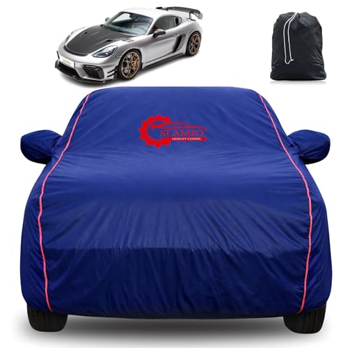 Image of 100% Waterproof Car Cover for Porsche Cayman | All-Weather, Dustproof & UV Protection | Heavy-Duty 3-Layer Fabric | Custom Fit with Mirror & Antenna Pocket | Navy Blue