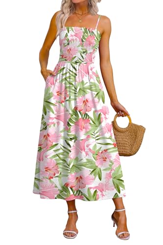 16 Best Summer Vacation Outfits for Women Over 60 That Pack Light and Look Great 2 OFEEFAN Boho Maxi Dress Spaghetti Strap Business Casual Spring Sundresses for Women Tropical Summer Beach Vacation Clothes Cruise Outfits Resort Wear Hawaii Floral M