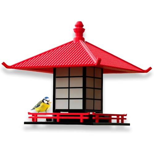 Printin3D Japanisches Vogelfutterhaus mit Pagoden-Dach – stilvolles, wetterfestes Vogelhaus für Wildvögel, Garten & Balkon (Rot, Montageart – zum Aufschrauben auf Pfosten) Printin3D Japanisches Vogelfutterhaus mit Pagoden-Dach – stilvolles, wetterfestes Vogelhaus für Wildvögel, Garten & Balkon (Rot, Montageart – zum Aufschrauben auf Pfosten)