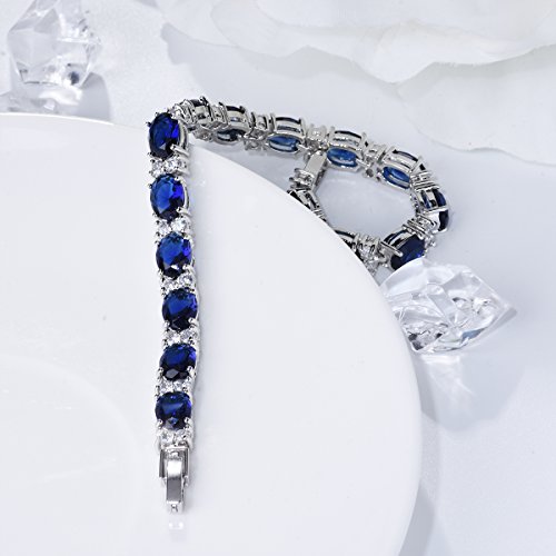 Selovo Elegant Tennis Link Bracelet Royal Blue Cubic Zirconia Silver Tone 7 Inch #TOP3
