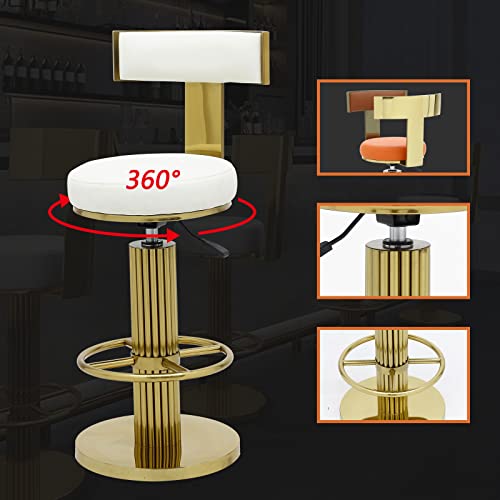 Image of FUNROLUX Adjustable Swivel Bar Stools Set 2 Kitchen Counter Height Stools | 360 Swivel, 25.6 inch-29.5 inch Adjustable, Leather Thick Cushion, Stainless Steel Frame, 350 lbs Capacity, Gold