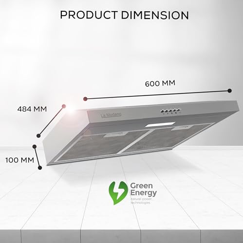 LA MODANO 60cm Slim Stainless Steel Built-In Hood – LMCH606S with 3 Speeds, LED Light, 300m³/h Airflow, Aluminum & Carbon Filters, Push Button Control - LMCH606S