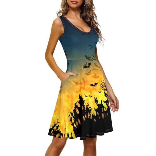 Image of TOADDITDO Women's Sleeveless O Neck Beach A-Line Party Coctail Tank Dresses Flared Sundress