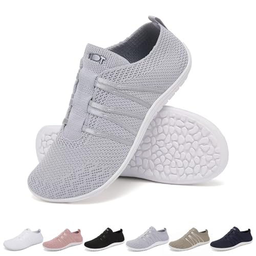 Merdoo Barfußschuhe Damen Herren Bequeme Barfuss Schuhe Damen Slip On Sneakers Weich Sportschuhe Leicht Turnschuhe rutschfest Laufschuhe Atmungsaktiv Barfussschuhe Walkingschuhe Unisex Grau 39EU
