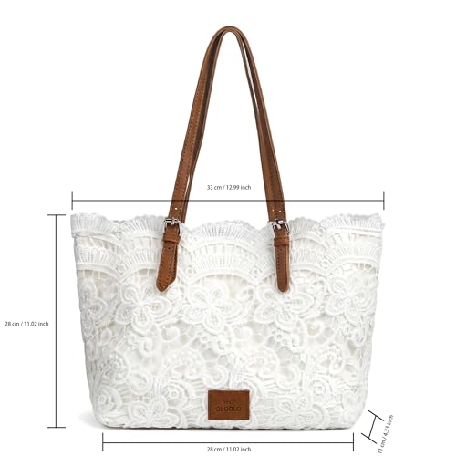 Lace Purse for Women, Boho Shoulder Handbag with Ribbon Detail and PU Leather Strap, Beige Summer Small Tote Bag for Beach Vacation, Travel, Shopping and Daily Use — view 6