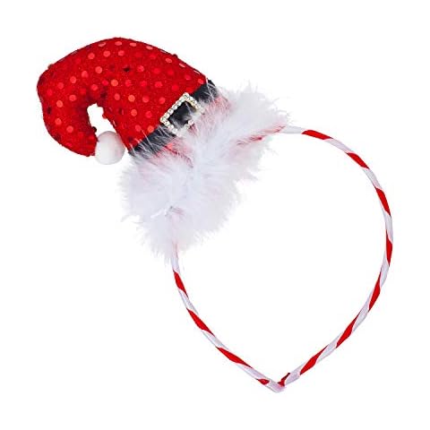 Lux Accessories Little Red Sequins Santa Claus Hat White Fur Stripes Headband Cover